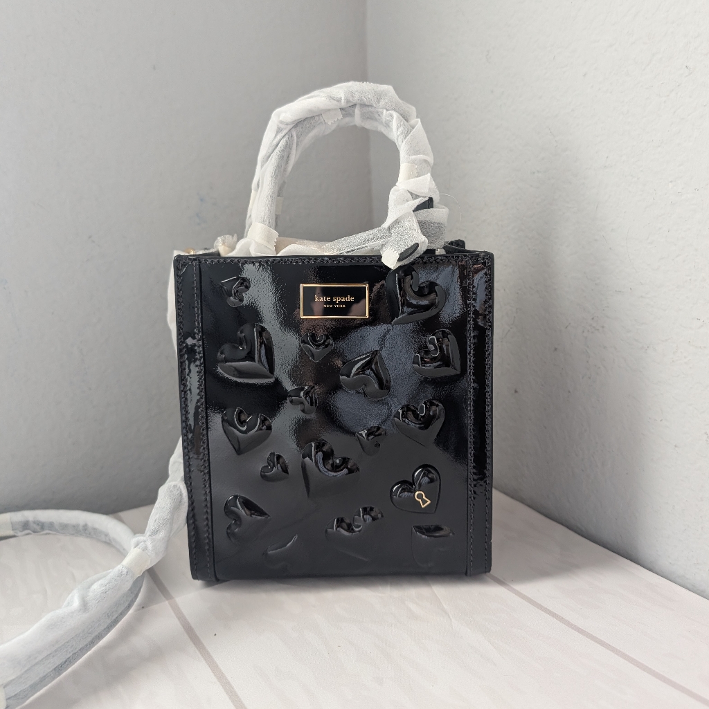Nwt Kate Spade Kk569 Key To My Heart Manhattan Mini Tote Crossbody In Black Mult